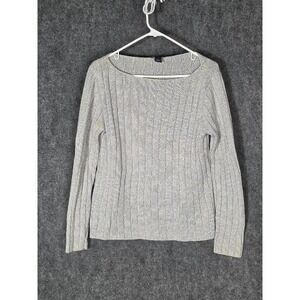 ANN TAYLOR Ribbed Boat Neck Sweater Long Sleeve Light Blue Beige Women L Casual